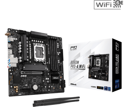 Дънна платка ASROCK B860M Pro-A WiFi (Intel 1851, 4xDDR5, 1xBlazing M.2, 2xHyper M.2, 2.5 Gigabit LAN, Wi-Fi 6E, HDMI, DP) Micro ATX