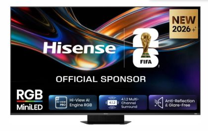 Телевизор Hisense 75" UR9S, 4K Ultra HD 3840x2160, RGB Mini Led , DLED, Quantum Dot, 180Hz, IPS, HDR 10+, HLG, Dolby Vision IQ, Dolby Atmos, Smart TV,Light Sensor,WiFi 6eGHz, WiFi Direct, BT,2x15 W + 2x10 W + 20 W + 2x10W, Anyview Cast, 3xHDMI, 2xUSB, LAN