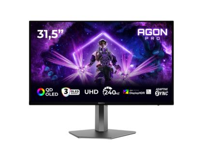 Монитор AOC AG326UZD2, 31.5" QD-OLED, 3840x2160@240Hz, 0.03ms GtG, 250cd m/2 (SDR), 1000cd m/2 (HDR), 1.500.000:1, 80M:1, Adaptive Sync, FlickerFree, LowBlue Mode, 8Wx2, Tilt, Height Adjust, Pivot, Swivel, 2xHDMI, DP, USB hub, KVM