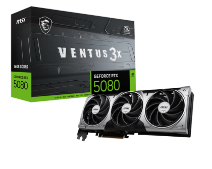 Видео карта MSI GeForce RTX 5080 16G VENTUS 3X OC, 16GB GDDR7, 256-bit, HDMI, 3xDP