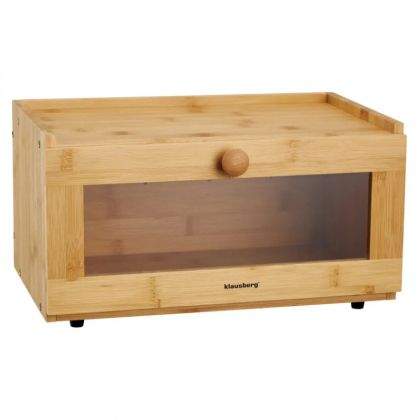 Кутия за хляб Klausberg KB 7923, 35.5 см, Акрилно прозорче, Бамбук, Кафяв