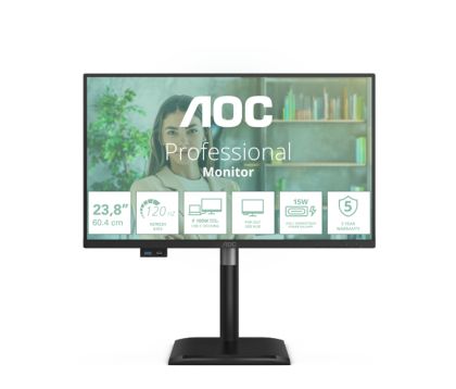 Монитор AOC 24P4CV, 23.8" IPS WLED, 1920x1080@120Hz, 4ms GtG, 300cd m/2, 1500:1, 50M:1 DCR, Adaptive Sync, FlickerFree, Anti-Blue Light, 2Wx2, Tilt, Height Adjust, Pivot, Swivel, HDMI, DP, USB hub, RJ45