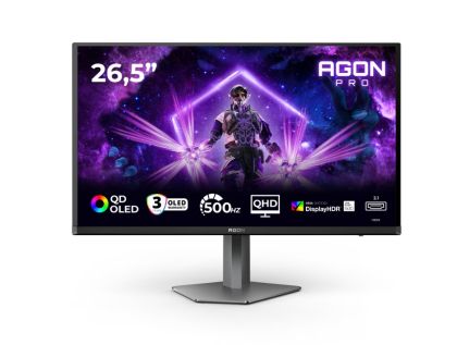 Монитор AOC AGON PRO AG276QKD2, 26.5" QD-OLED, QHD (2560x1440) 500Hz, 16:9, 0.03ms, 1000cd/m2, 1.5M:1, Adaptive Sync, Speaker 2x5W, 2xHDMI, DP, USB hub, Black/Dark grey