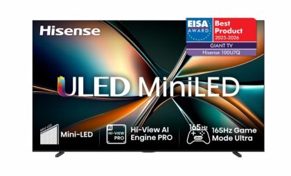 Телевизор 100" HISENSE 100U7Q, 4K Ultra HD ULED, SmartTV, VIDAA Smart OS, 2.1ch, 165Hz, WiFi 6Е, Black