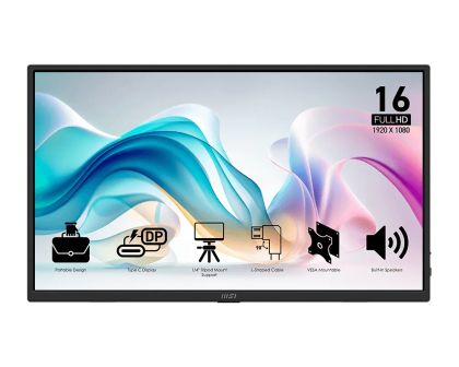 Монитор MSI PRO MP165 E6 Portable Monitor (9S6-3PE50M-001), 15.6" IPS, FullHD (1920x1080) 60Hz, 16:9, 4ms, 250cd/m2, 1000:1, Speaker 2x1W, 2xType-C(15W), HDMI, Black