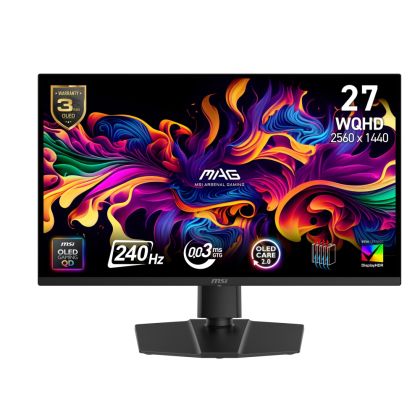 Монитор MSI MAG 271QP QD-OLED X28 Gaming Monitor, 26.5", 0.03ms, 280Hz, 2560x1440, G-SYNC, AMD FreeSync Premium Pro, AI Vision, Console Mode, ClearMR 15000, HDR True Black 400, Type-C(15W PD), DP(1.4a), 2xHDMI(2.1), Pivot, Heigh Adj., VESA 100, Black, 8.2