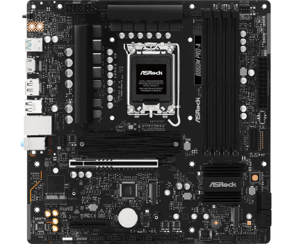ASROCK MB Desktop B860M Pro-A, S.1851, 4x DDR5, 1x PCIe 5.0 x16, 1x PCIe 4.0 x4, 1x Blazing M.2, 2x Hyper M.2, 4x SATA3, 2x USB-C, 5x USB 3.2, 6x USB 2.0, 1x RJ-45 2.5GB Lan, 1x HDMI, 1x DP 1.4, mATX