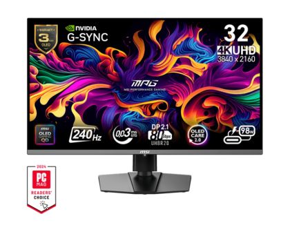 Монитор MSI MPG 322URX QD-OLED (9S6-3DD29A-058), 31.5" QD-OLED, 4K UHD (3840x2160) 240Hz, 16:9, 0.03ms, 1000 cd/m2, 1.5M:1, NVIDIA G-Sync, DP, 2xHDMI, Type-C, USB 2.0, Black