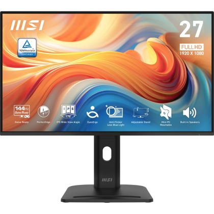 Монитор MSI PRO MP275PG E14 (9S6-3PE49M-001), 27" IPS, FullHD (1920 x 1080) 144Hz, 16:9, 1ms, 300 cd/m², 1500:1, FreeSync, Speaker 2x2W, VGA, HDMI, 2xDP, Black
