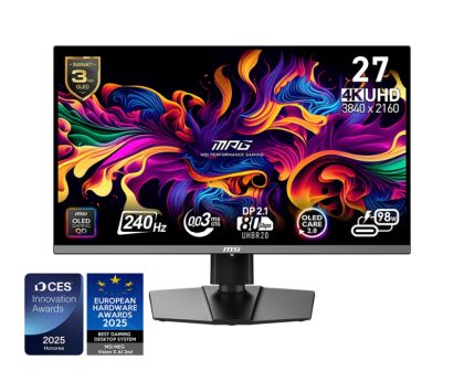 Монитор MSI MPG 272URX QD-OLED (9S6-3CD79A-054), 26.5" QD-OLED, 4K UHD (3840x2160) 240Hz, 16:9, 0.03ms, 1000cd/m2, 1.5M:1, NVIDIA G-Sync, DP, 2xHDMI, USB Type-C, Black
