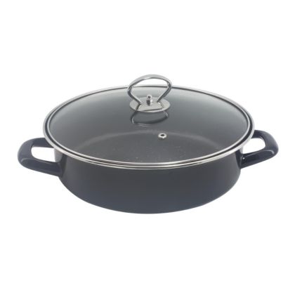 Тава и тенджера 2в1 Rosberg R51222A28CT, 28 см, Мраморно покритие, Капак, Индукция и фурна, Черен