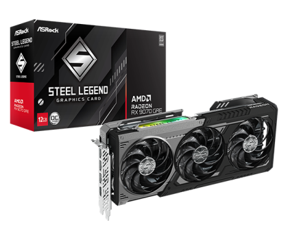 Видео карта ASROCK AMD Radeon RX 9070 GRE Steel Legend Dark 12GB OC, 12GB GDDR6, 192-Bit, HDMI, 3xDP