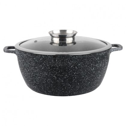 Тенджера с капак Oliver Voltz OV54318C26, Ø26x12 см, 5.5 л, Лят алуминий, Керамично мраморно покритие, Черен
