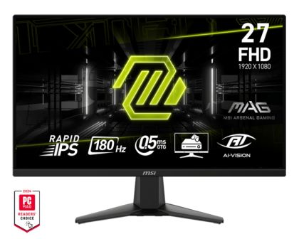 Монитор MSI MAG 275F (9S6-3CE21M-031), 27" Rapid IPS, FullHD (1920x1080) 180Hz, 16:9, 0.5ms, 250cd/m2, 1000:1, Adaptive-Sync, 2xHDMI, DP, Black