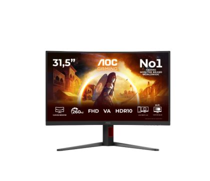 Монитор AOC C32G4Z, 31.5" Curved 1500R, VA, WLED, 1920x1080@260Hz (OC, Native 240Hz), 4ms GtG, 0.3ms MPRT, 300cd m/2, 3500:1, Adaptive Sync, FlickerFree, Anti Blue Light, 5Wx2, Tilt, Height Adjust, Swivel, 2xHDMI, DP