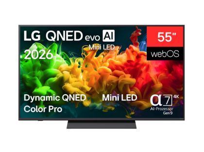 Телевизор LG 55QNED81B3A, 55" 4K QNED MiniLED Smart TV, 3840x2160, DVB-T2/C/S2, Alpha 7 AI Processor, HDR10/HLG, webOS 26 ThinQ, VRR/ALLM/HGiG, 4K Super Upscaling, WiFi 5, Bluetooth 5.3, AirPlay 2, SPDIF, LAN, CI, HDMI, AI Sound Pro, Google Cast, Motion B