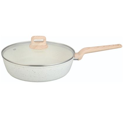 Дълбок тиган с капак Voltz Nice OV54419E28CD, 28x6.8 см, Мраморно покритие, Индукция, Кремав меланж