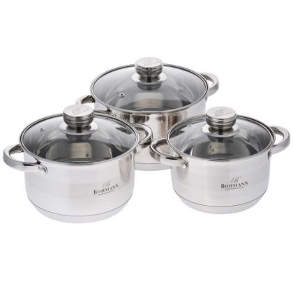 Комплект тенджери Bohmann BH 06-275, 6 части, 2.9/3.9/5.1 литра, Индукция, Инокс