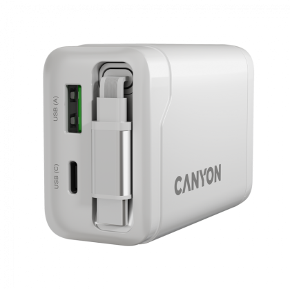 CANYON charger OnCharge 65RC Build-In Cable USB-C 65W 1xPD 1xQC EU White