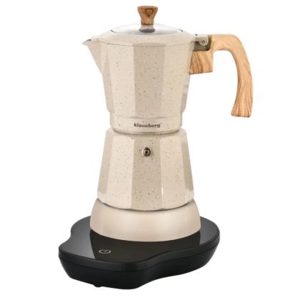 Електрическа кубинска кафеварка Klausberg KB 7999, 500W, 6 чаши, Вграден нагревател, Предпазен клапан, Бежов мрамор