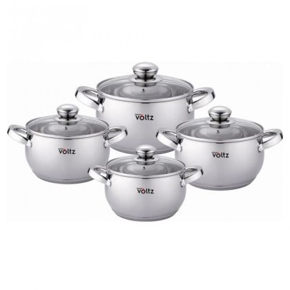 Комплект тенджери Oliver Voltz OV51210G8B, 8 части, Многослойно дъно, Индукция, Неръждаема стомана, Сребрист