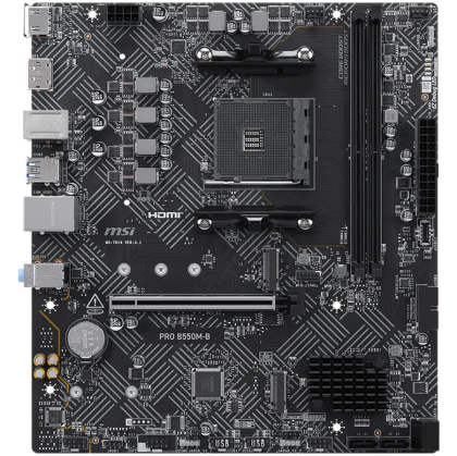 MSI PRO B550M-B, M-ATX, Socket AM4, 2 DIMM, Dual Channel DDR4 up to 4600+(OC)MHz, 1x PCIe 4.0 x16 slot, 2x M.2 slots, 4x USB 3.2 Gen 1, 2x USB 2.0, 1x HDMI,1x DP, 1G LAN, 7.1 Audio, 3Y