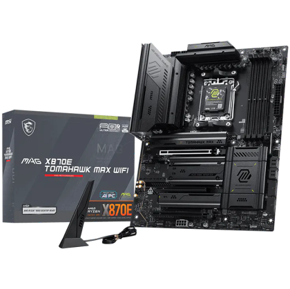 MSI MAG X870E TOMAHAWK MAX WIFI, ATX, Socket AM5, 4x DDR5 Dual Channel DDR5 up to 8400(OC)MHz, 3x PCIe 3.0 x16 slot, 4x M.2 slot, 4x USB 2.0, 3x USB 5Gbps, 2x USB 10Gbps, 1x 10Gbps Type-C, 2x 40Gbps Type-C, HDMI, 7.1 HD Audio, 5G LAN, WiFI 7, BT, 3Y