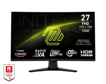 Монитор MSI MAG 274CXF, 27", 0.5ms, 280Hz, Rapid VA, 1920x1080 (FHD), 16:9, CURVE 1500R, FreeSync Premium, 92.2% DCI-P3, AG, HDR Ready, 300 nits, 4000:1, DCR 100M:1, DP(1.2a), 2xHDMI 2.0b, Tilt, VESA, Black, 3.4kg