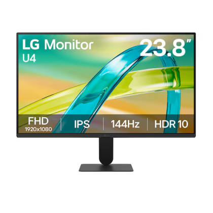Монитор LG 24U411B-B, 23.8'' IPS, FullHD (1920 x 1080) 144Hz, 16:9, 5ms, 1500:1, 250cd/m2, AMD FreeSync, VGA, HDMI, Black