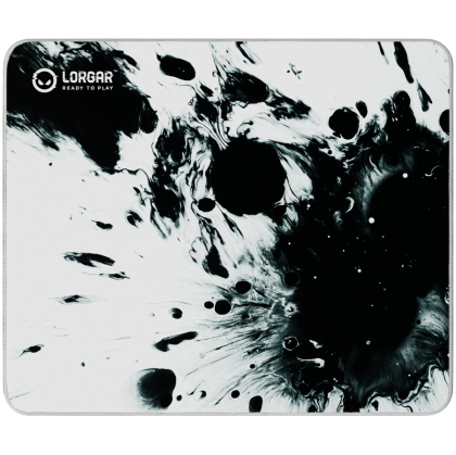 Full print white and black design, Bottom is black rubber with embossed LORGAR logo, with double side edge stitching