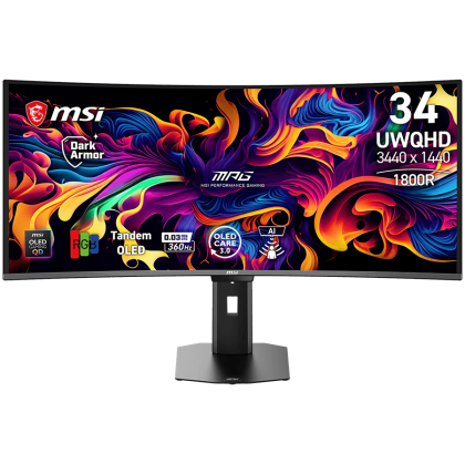 Монитор MSI MPG 341CQR QD-OLED X36, 34" QD-OLED Curved 1800R, UWQHD (3440x1440) 360Hz, 21:9, 0.03ms, 1300cd/m2, 1.5M:1, AMD FreeSync™ Premium Pro, NVIDIA G-SYNC, 2xHDMI, DP, 1x Type-C, 2x USB, Black