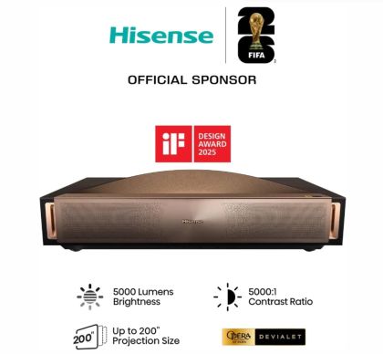 Мултимедиен проектор Hisense 4K Smart Laser TV L9Q, Ultra HD 3840x2160, 5000 lum, 5000;1,16:9 , 240 Hz, up tp 200 inch , Ultra short throw, HDR, HDR10, HDR 10+, Vidaa U7, 4 x HDMI, 2x10 W