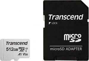 MicroSD памет 512GB TRANSCEND 300S, microSDXC UHS-I U3 A1 V30 + SD Адаптер