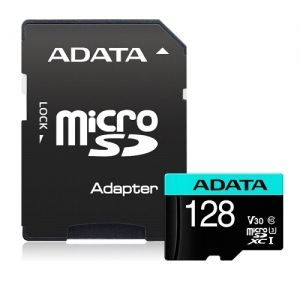 MicroSD памет 128GB ADATA Premier Pro microSDXC Class 10 U3 + SD Адаптер