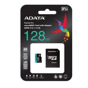 MicroSD памет 128GB ADATA Premier Pro microSDXC Class 10 U3 + SD Адаптер