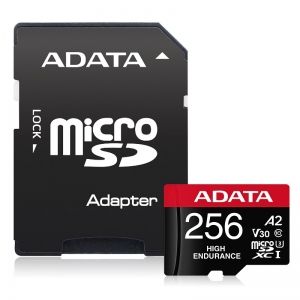 MicroSD памет 256GB ADATA High Endurance microSDXC UHS-I U3 V30 A2 + SD Адаптер