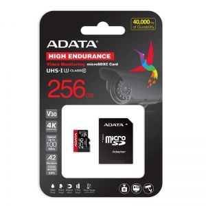 MicroSD памет 256GB ADATA High Endurance microSDXC UHS-I U3 V30 A2 + SD Адаптер