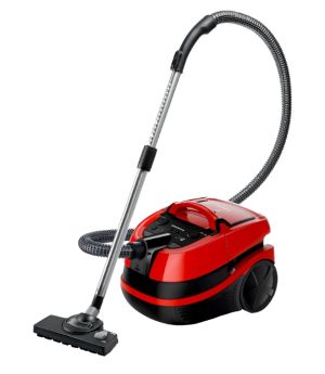 Перяща прахосмукачка BOSCH BWD421PET, 3in1 vacuum cleaner for dry and wet cleaning, 2,5 lt dust container, 2100 W, HEPA H13, 12 m radius, liquid pick-up nozzles, parquet brush, turbo brush, mattress brush, water tank: 5 l, tornado red-black