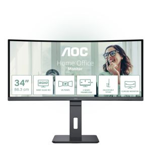 Монитор AOC CU34P3CV, 34" VA Curved 1500R, UWQHD (3440x1440) 100Hz, 21:9, 4ms, 300cd/m2, 3000:1, Speaker 2x5W, HDMI, DP, USB hub, Black