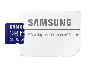 MicroSD памет 128GB SAMSUNG PRO Plus microSD Card (2023), microSDXC UHS-I U3, V30, A2 + SD адаптер