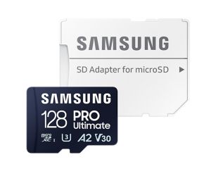 MicroSDXC памет 128GB SAMSUNG PRO Ultimate microSD (2023), UHS-I U3, V30, A2 + SD адаптер