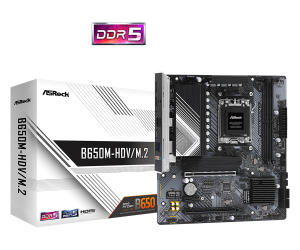 Дънна платка ASROCK B650M-HDV/M.2 (AMD AM5, 2xDDR5, 2xM.2, 2.5Gb LAN, HDMI, DP) Micro ATX