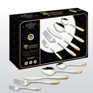 Комплект прибори за хранене BOHMANN BP A30-GM, Кутия, 30 бр, Инокс/златист