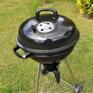 Барбекю на дървени въглища MASTER GRILL MG910, 46 см, Емайлирана стомана, Пепелник, 2 Колела, Черен/инокс