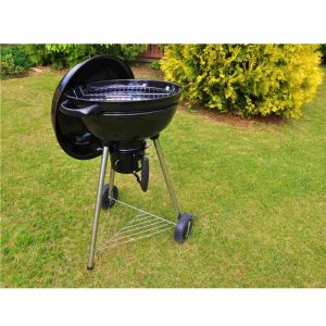 Барбекю на дървени въглища MASTER GRILL MG910, 46 см, Емайлирана стомана, Пепелник, 2 Колела, Черен/инокс