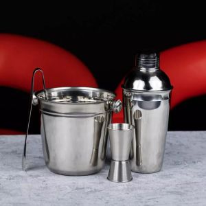 Комплект шейкър с ледарка KINGHOFF KH 1706, 4 части, Мерителна чашка, Щипки, Инокс