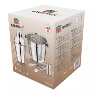 Комплект шейкър с ледарка KINGHOFF KH 1706, 4 части, Мерителна чашка, Щипки, Инокс