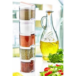 Комплект кутии за подправки KOSOVA 430KSV2701, 5 бр, Акрил, Практичен дизайн, Прозрачен