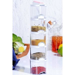 Комплект кутии за подправки KOSOVA 430KSV2701, 5 бр, Акрил, Практичен дизайн, Прозрачен