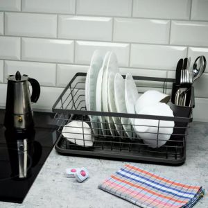 Сушилник за съдове KINGHOFF KH 1355, 35.5 см, Тава за отцеждане, Аксесоар за прибори, Черен